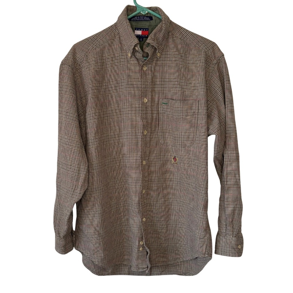 3/$20 Tommy Hilfiger Men's Tan Plaid Long Sleeve Button Down Shirt